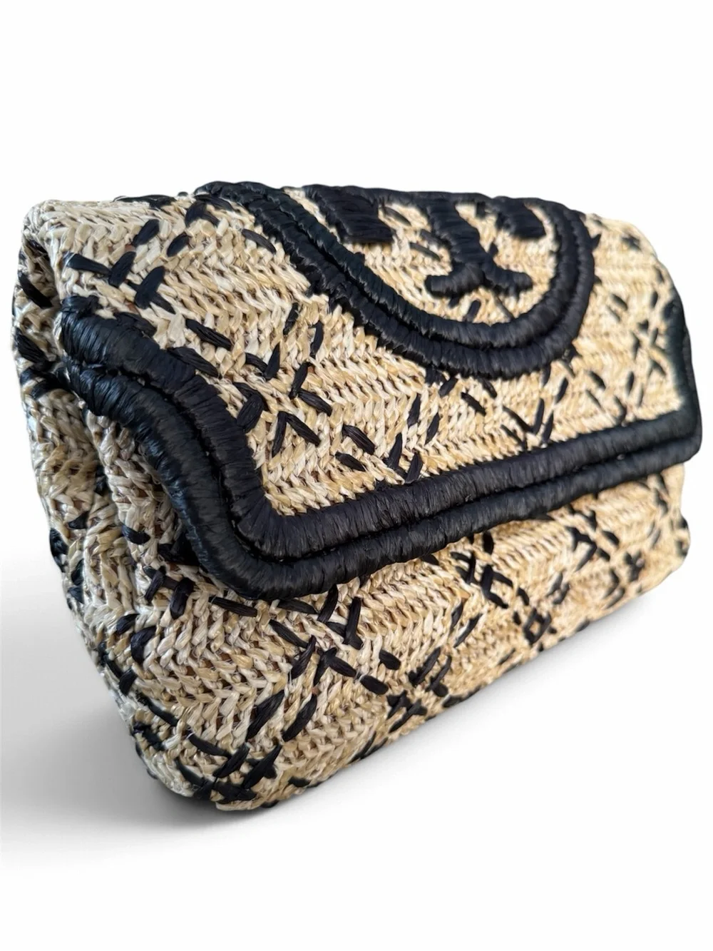 NWOT! Tory Burch Fleming Soft Straw Clutch Bag